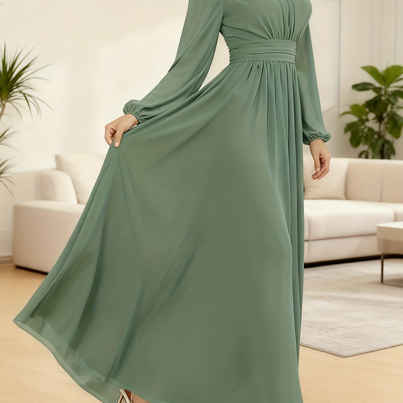 P373 French-Style Elegant, Flowing, Waist-Defined, Flared Dress for Dates and Evening Events - SalmanStore 