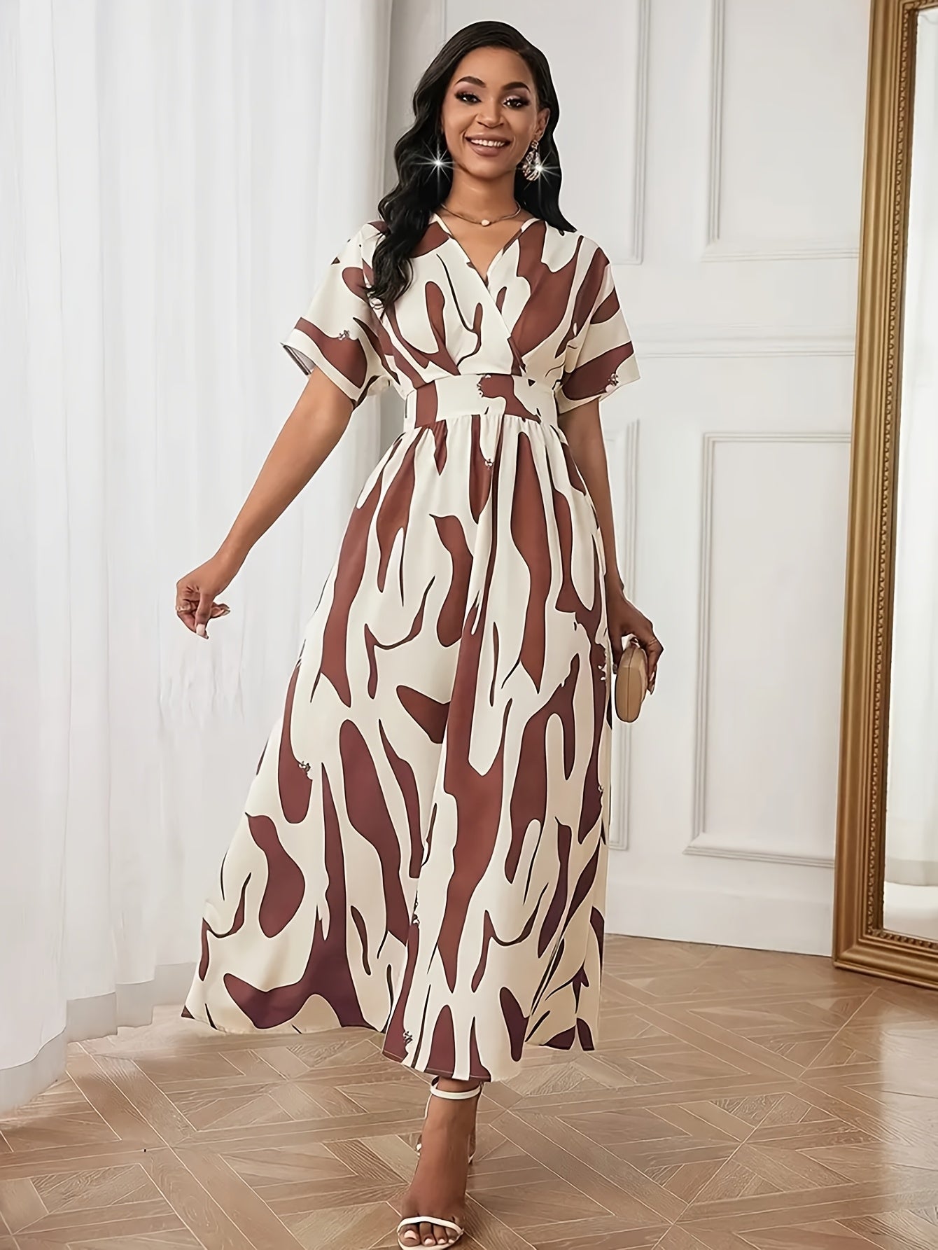 Color-block A-line dress with waist cinch - SalmanStore 