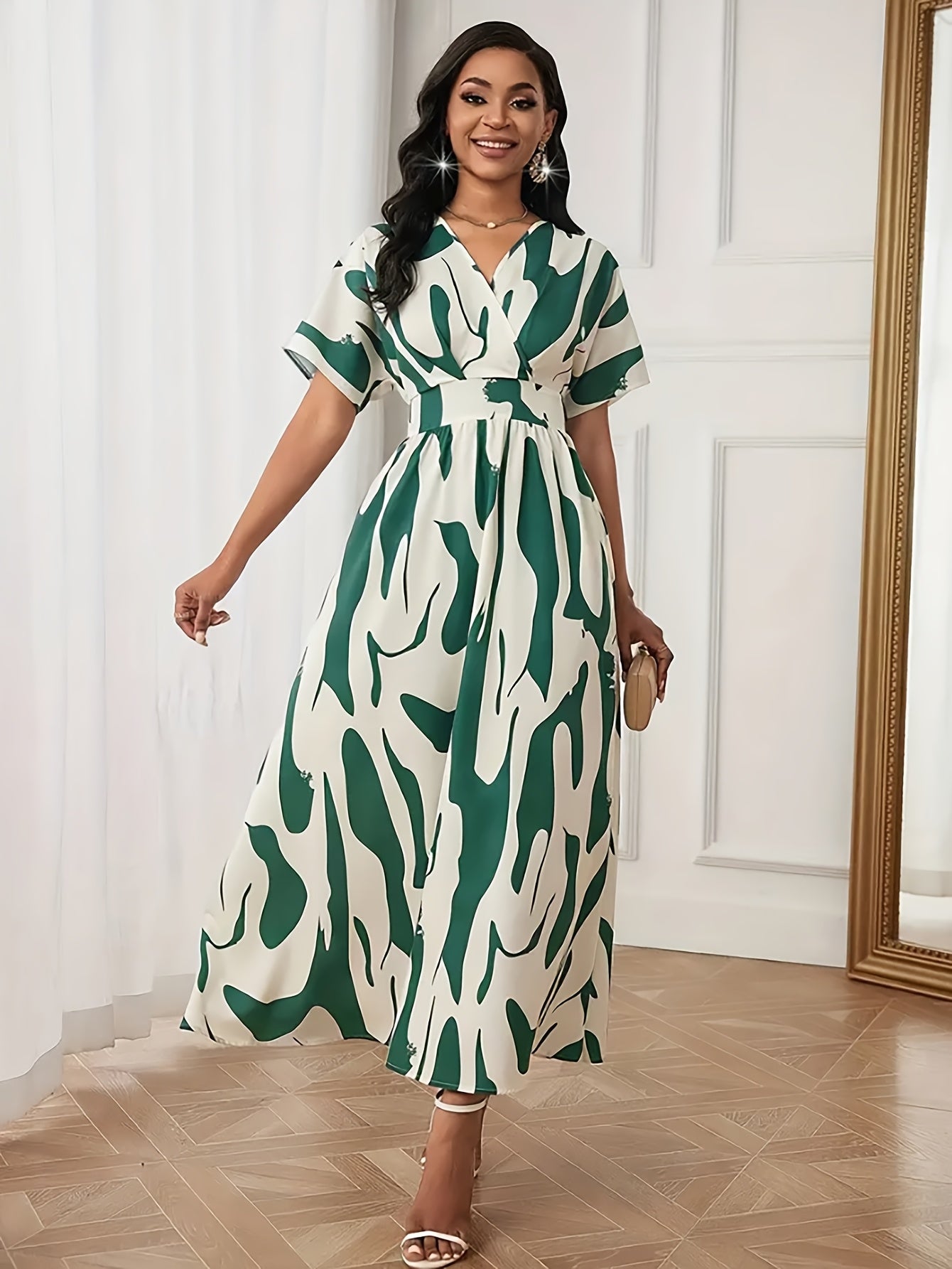 Color-block A-line dress with waist cinch - SalmanStore 