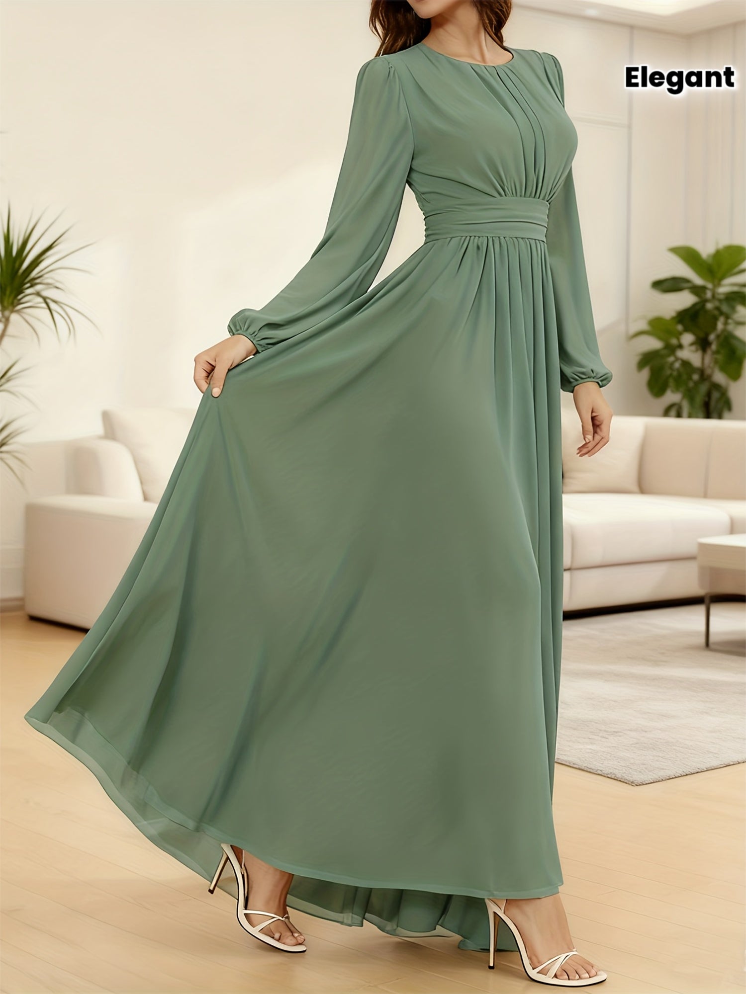 P373 French-Style Elegant, Flowing, Waist-Defined, Flared Dress for Dates and Evening Events - SalmanStore 