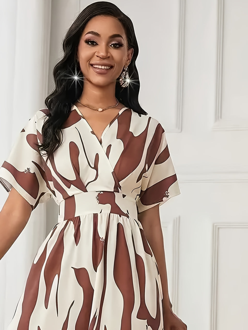 Color-block A-line dress with waist cinch - SalmanStore 