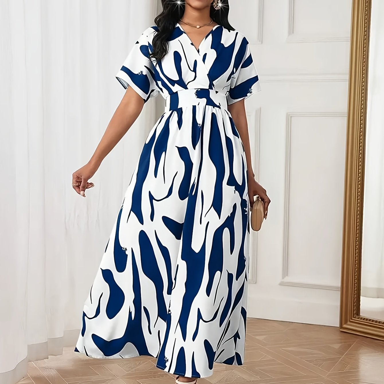 Color-block A-line dress with waist cinch - SalmanStore 