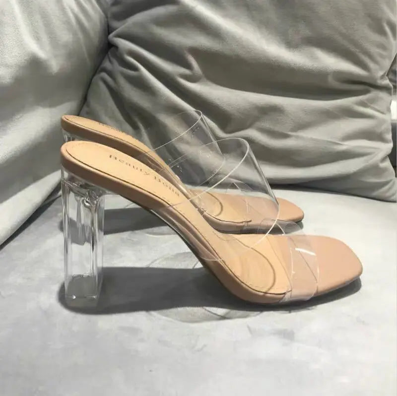 Summer Women Pumps Sandals PVC Jelly Slippers Open Toe High Heels Women Transparent Perspex Slippers Shoes Heel Clear Sandals