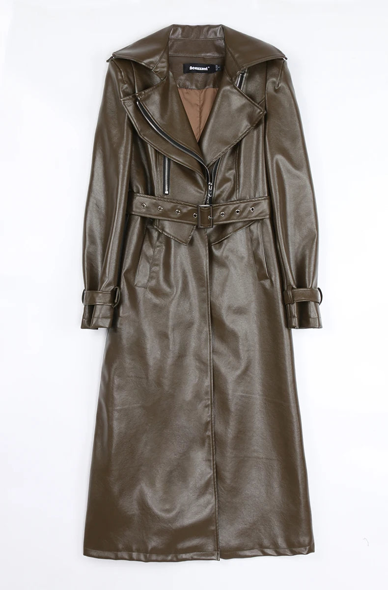 Nerazzurri Spring Runway White Long Leather Trench Coat for Women Long Sleeve Elegant Luxury fashion Womens Coats 2021 Designer