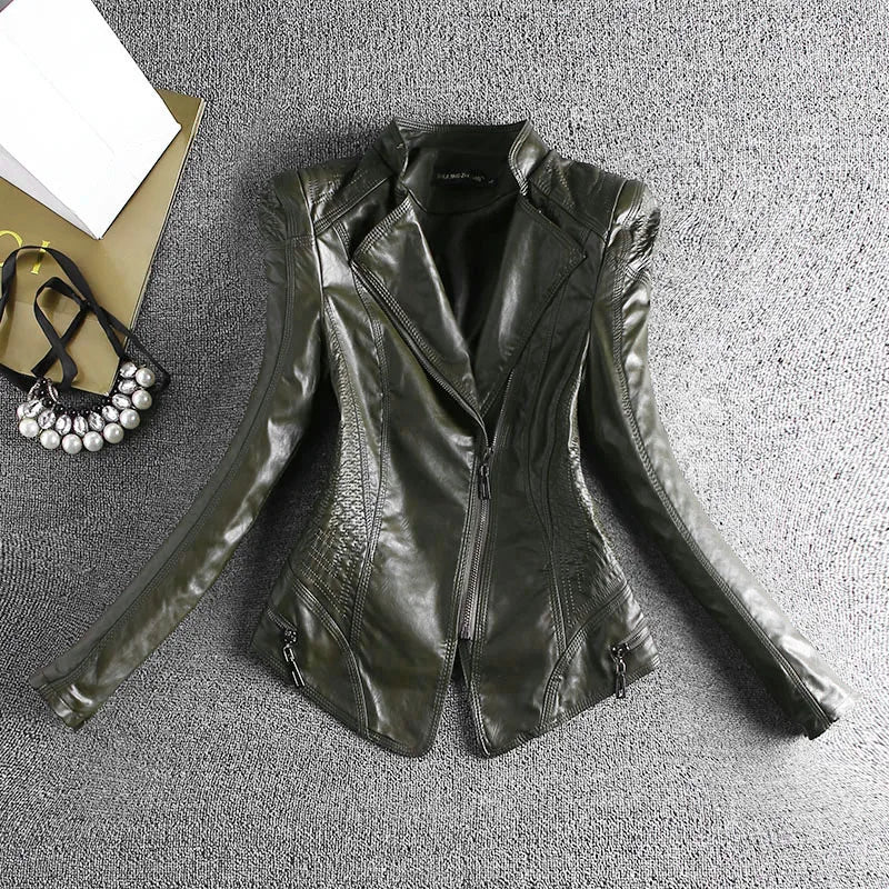 Spring And Autumn Women Leather Jacket Coats Slim Ladies Clothing