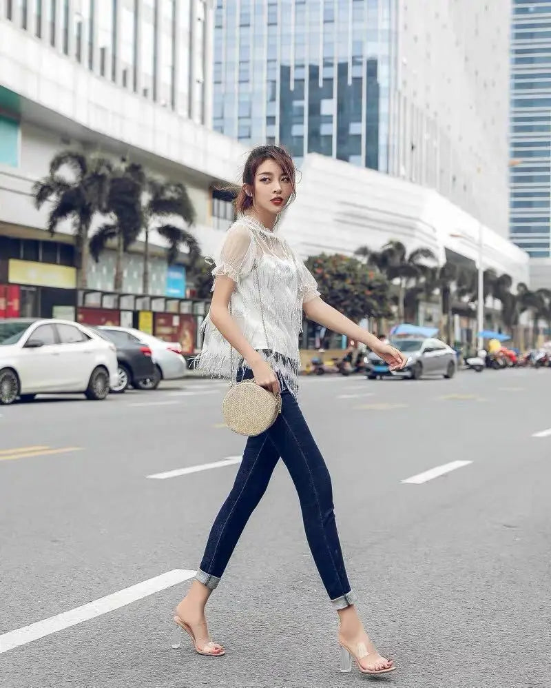 Summer Women Pumps Sandals PVC Jelly Slippers Open Toe High Heels Women Transparent Perspex Slippers Shoes Heel Clear Sandals