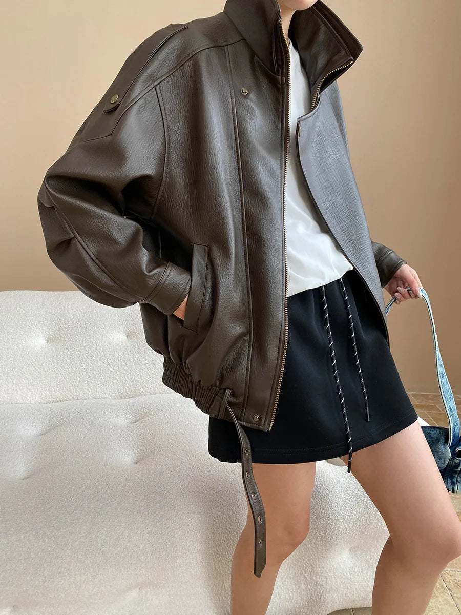 Spring and Autumn Women's Casual Solid Color Collar Long Sleeve Loose Jacket