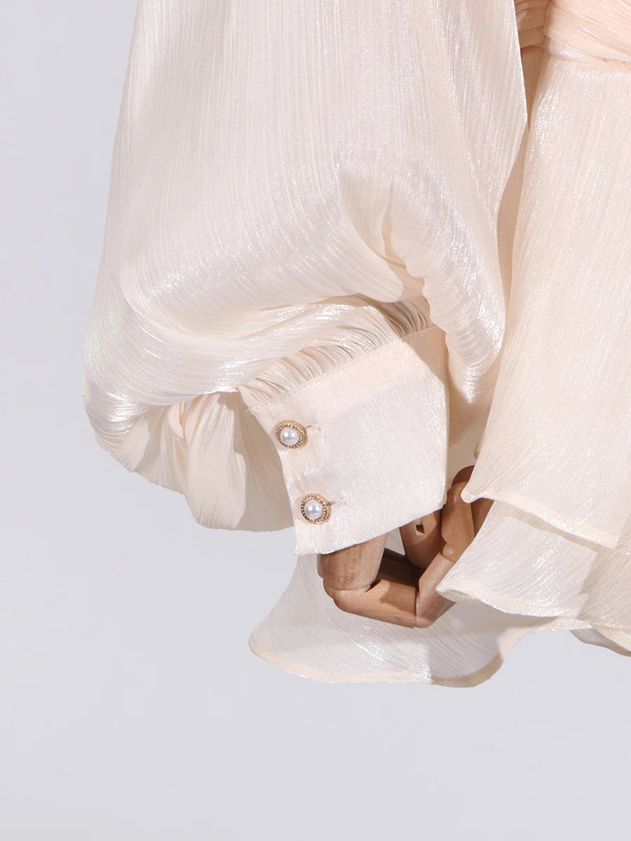 GALCAUR Solid Loose Splicd Lace Up Dresses For Women V Neck Long Sleeves Patchwork Ruffles Tunic Dreses Female Fashio New