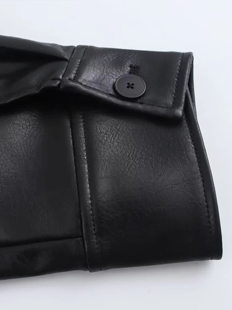 Vintage Textured Leather Jacket Coat Matte Zipper Lapel Commuting Loose Women Motorcycle Jackets Street Trendy Short Outwear Top