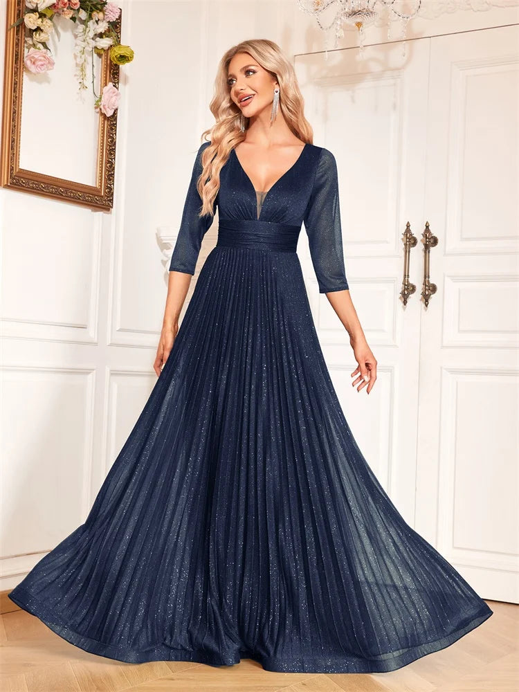 Luxury Long Sleeve Formal Evening Dress elegant V-Neck Floor-Length  Women 2025 Chiffon Prom Cocktail Graduation Gowns - SalmanStore 