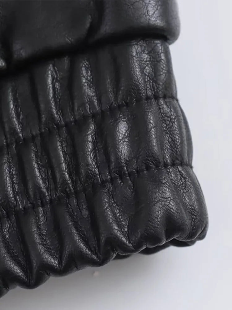 Vintage Textured Leather Jacket Coat Matte Zipper Lapel Commuting Loose Women Motorcycle Jackets Street Trendy Short Outwear Top