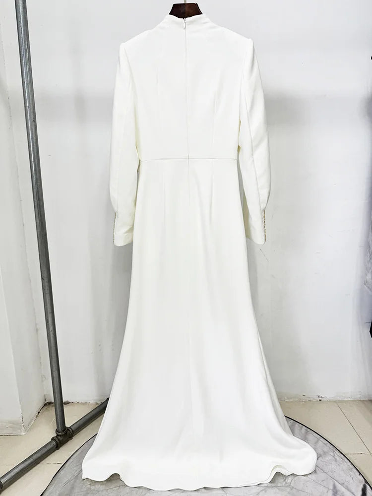 HIGH STREET Newest 2026 Designer Vestido Women's Diamonds Beaded Cape Sleeve Floor Length Maxi Long Dress - SalmanStore 