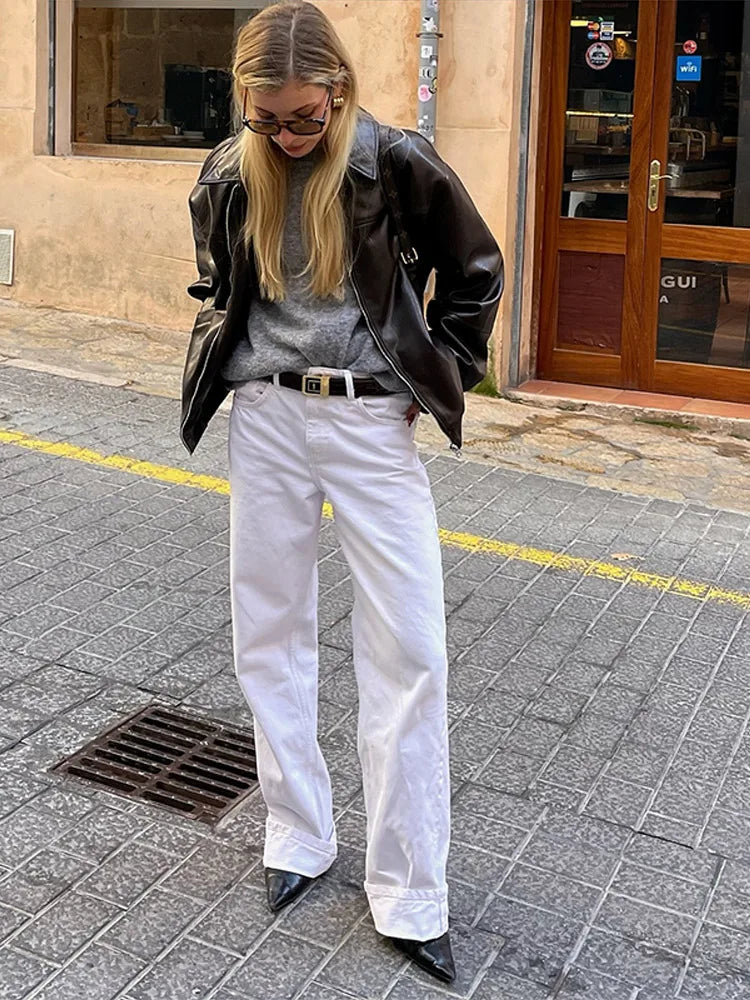 Vintage Textured Leather Jacket Coat Matte Zipper Lapel Commuting Loose Women Motorcycle Jackets Street Trendy Short Outwear Top