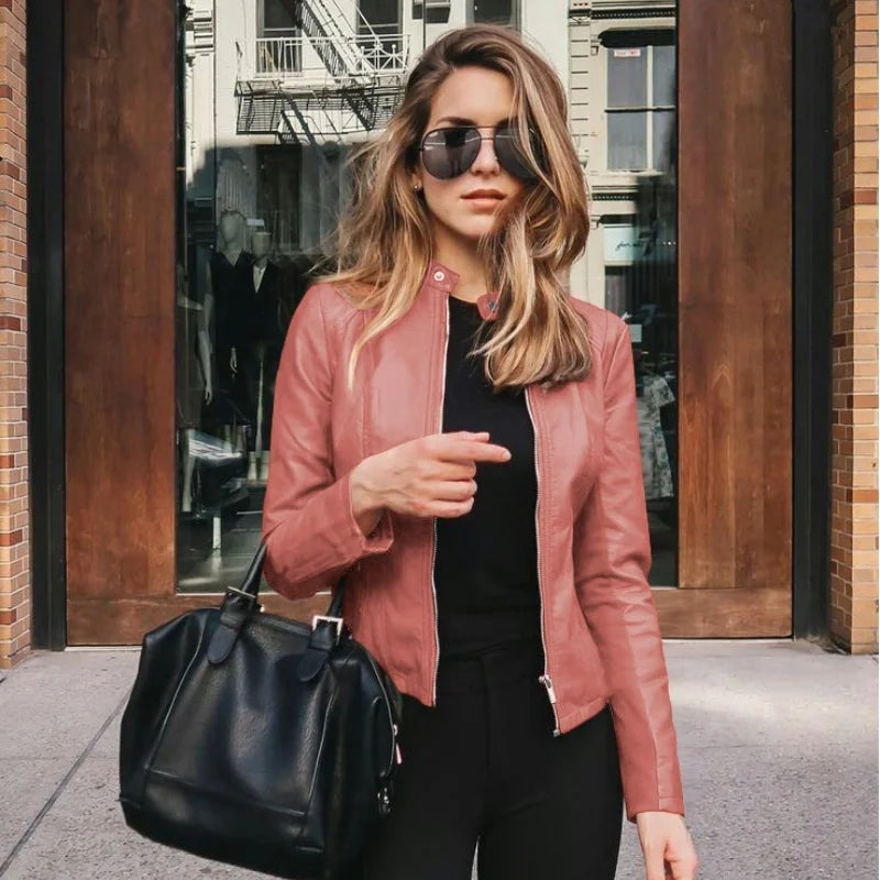 New Vintage Women PU Leather Bomber Jacket Fashion Casual Autumn Winter Zipper Windbreaker Streetwear Female Blazer Y2K Clothes