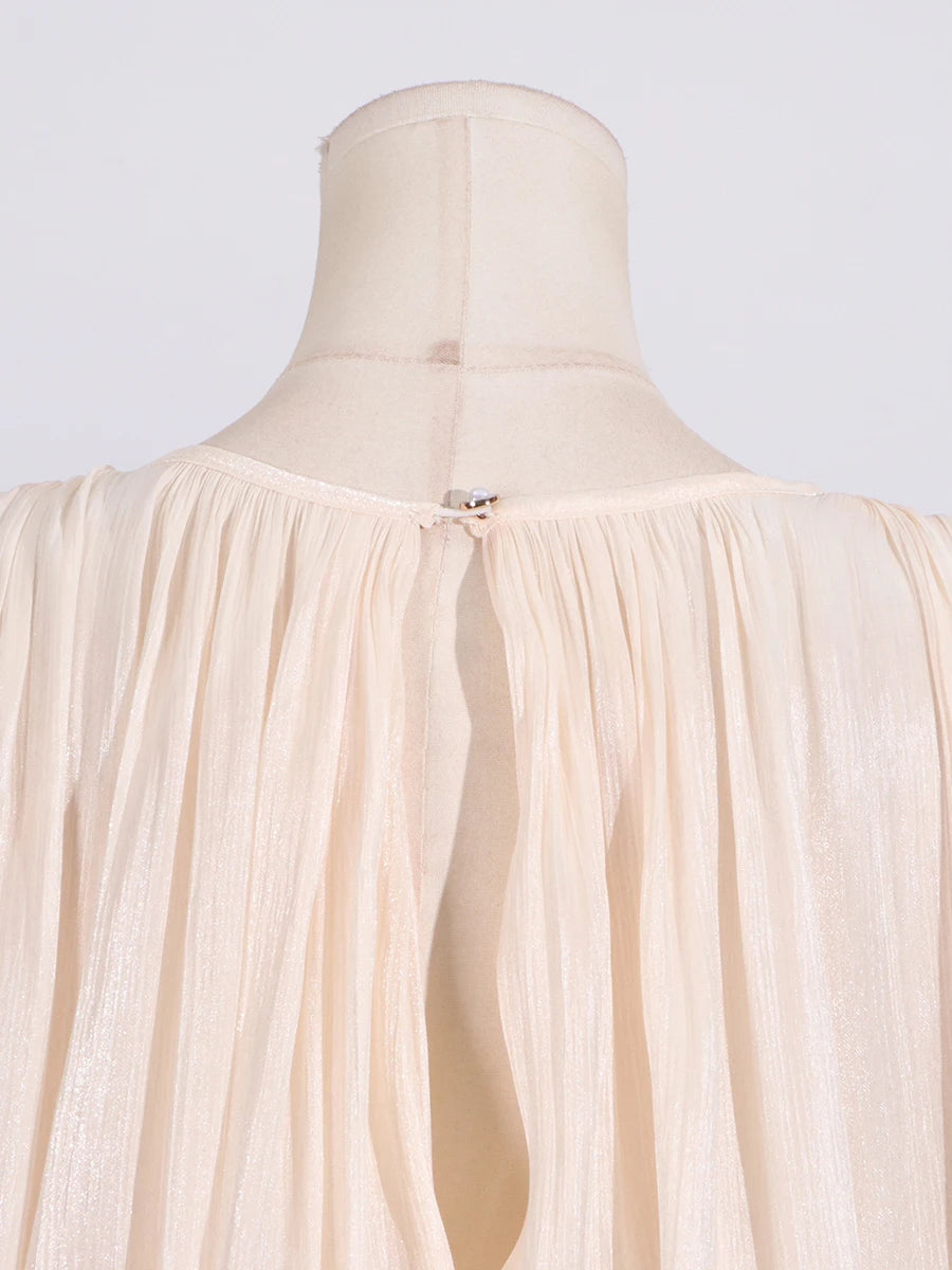 GALCAUR Solid Loose Splicd Lace Up Dresses For Women V Neck Long Sleeves Patchwork Ruffles Tunic Dreses Female Fashio New