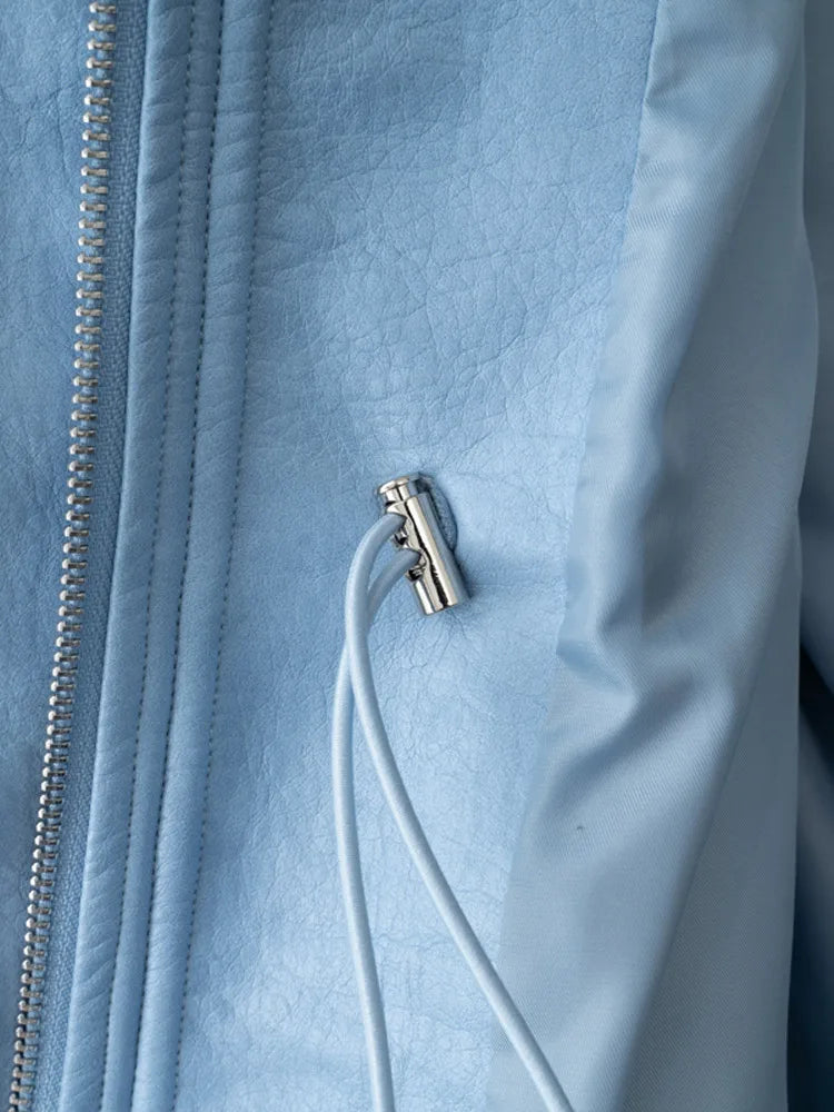 Autumn Winter Pu Leather Jacket For Women Solid Full Sleeve Elastic Adjustable Waist Coat 2025 New Lady Fashion Casual Outwears