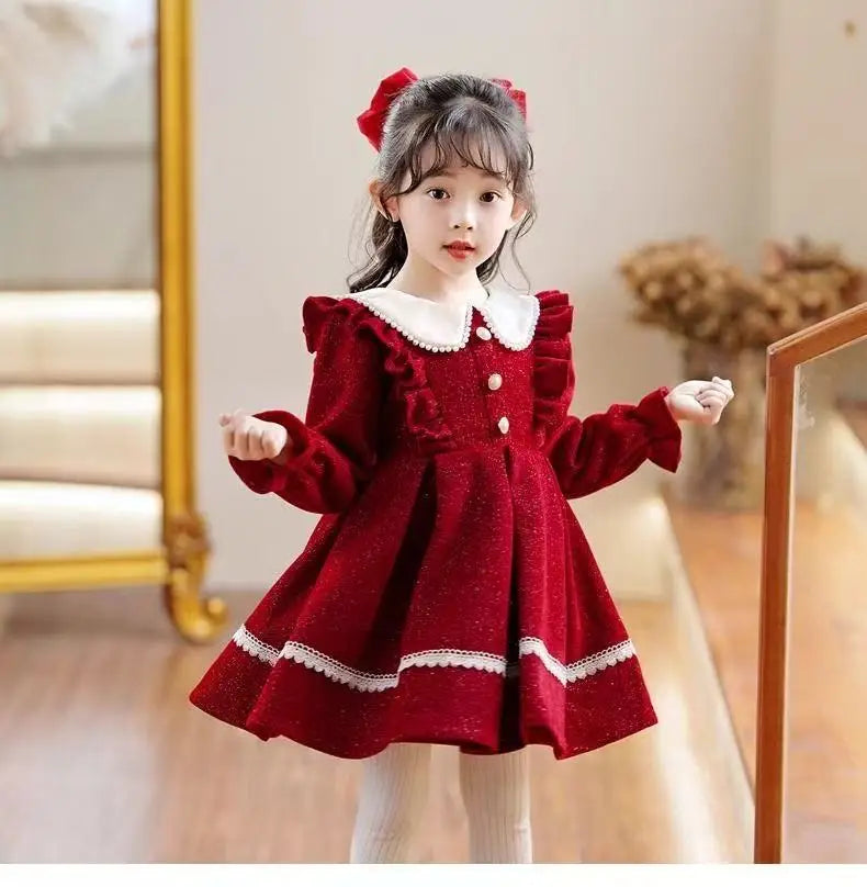 2025 New Winter Dress For Kids 1-8 Years old Birthday Long Sleeve Princess Formal Dresses For Baby Girl 2 3 4 5 6 7 8 Year