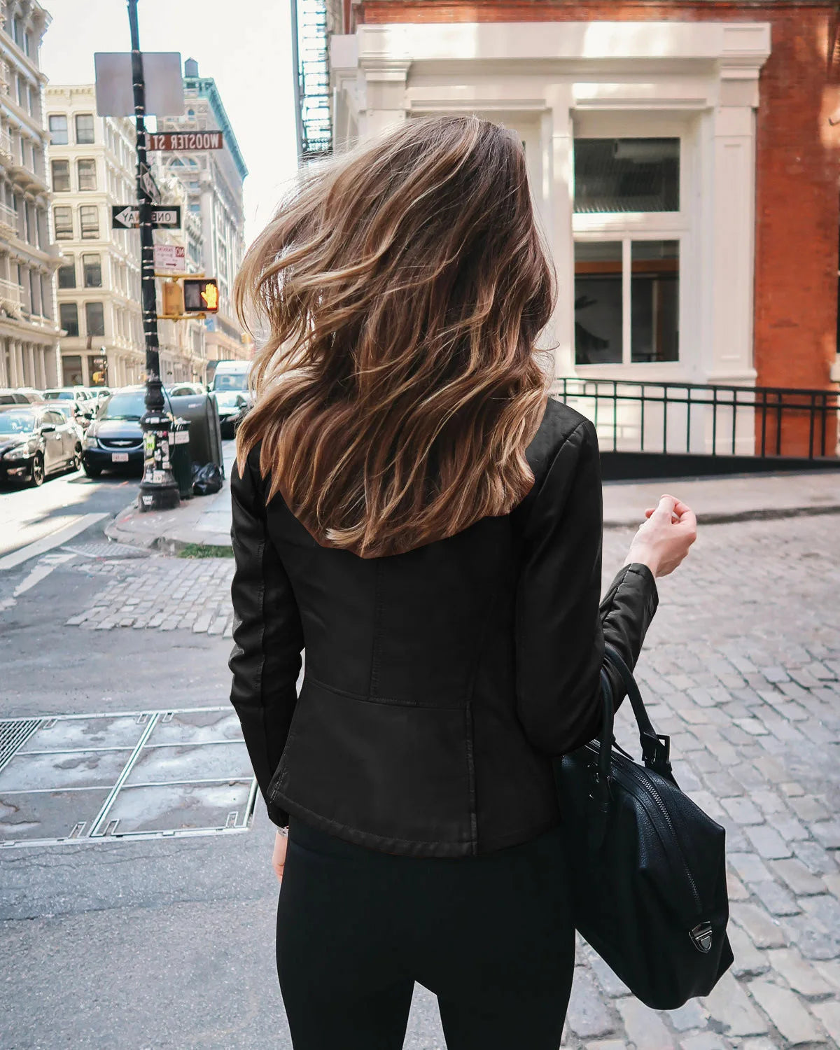 Autumn and Winter Women's Large Size Leather Jacket Fashionable Solid Color Slim Street Elegant Versatile Top PU Coat