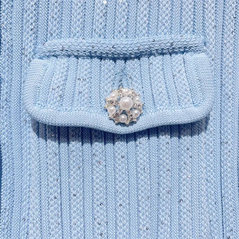 2024 Spring/Summer New Polo Neck Short Sleeve Knitted Dress Y2K Fashion Commuter Elastic Slim Fit Multi Pocket Wrapped Hip Skirt