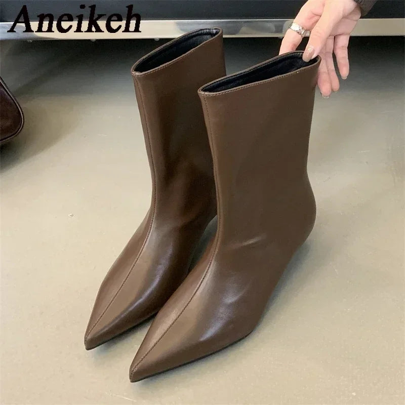 Aneikeh 2026 Autumn Fashion Thin Low Heel Pointed Toe Women Ankle Boots Ladies SHort Modern Shoes Party Pumps Botas Mujer