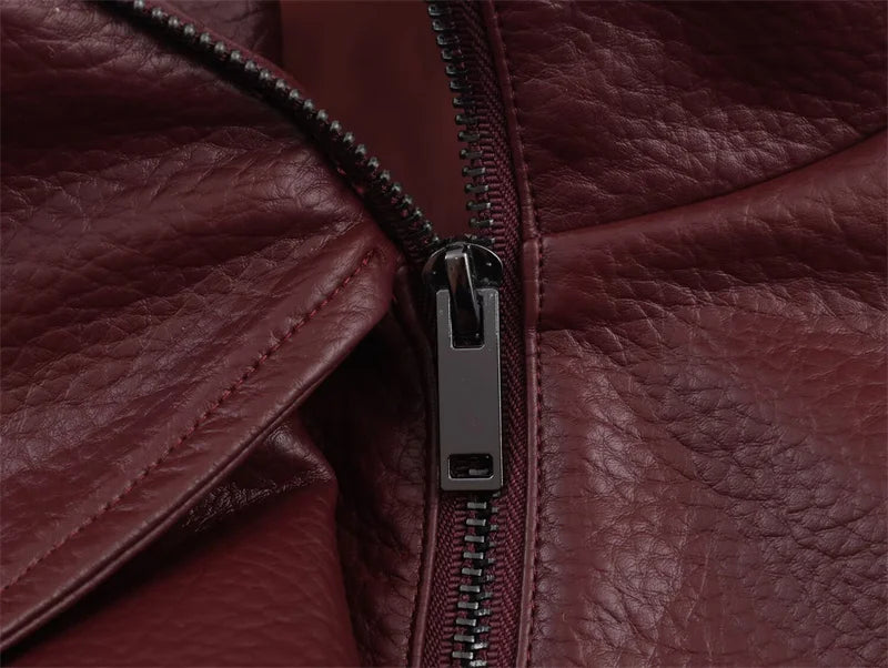 Women's Jacket Fall 2025 New Black Long Sleeve Pebble Faux Leather Jacket Motorcycle Style Personality Fashion