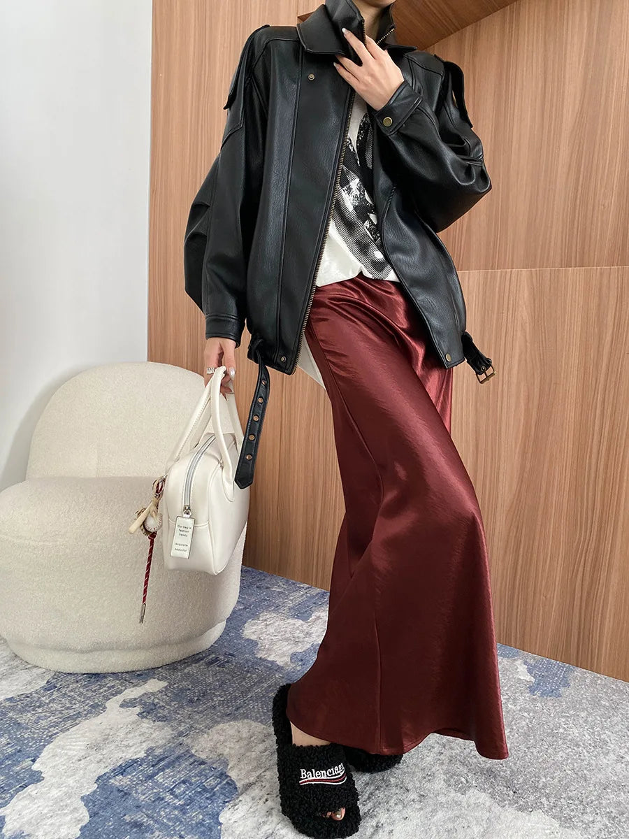 Spring and Autumn Women's Casual Solid Color Collar Long Sleeve Loose Jacket