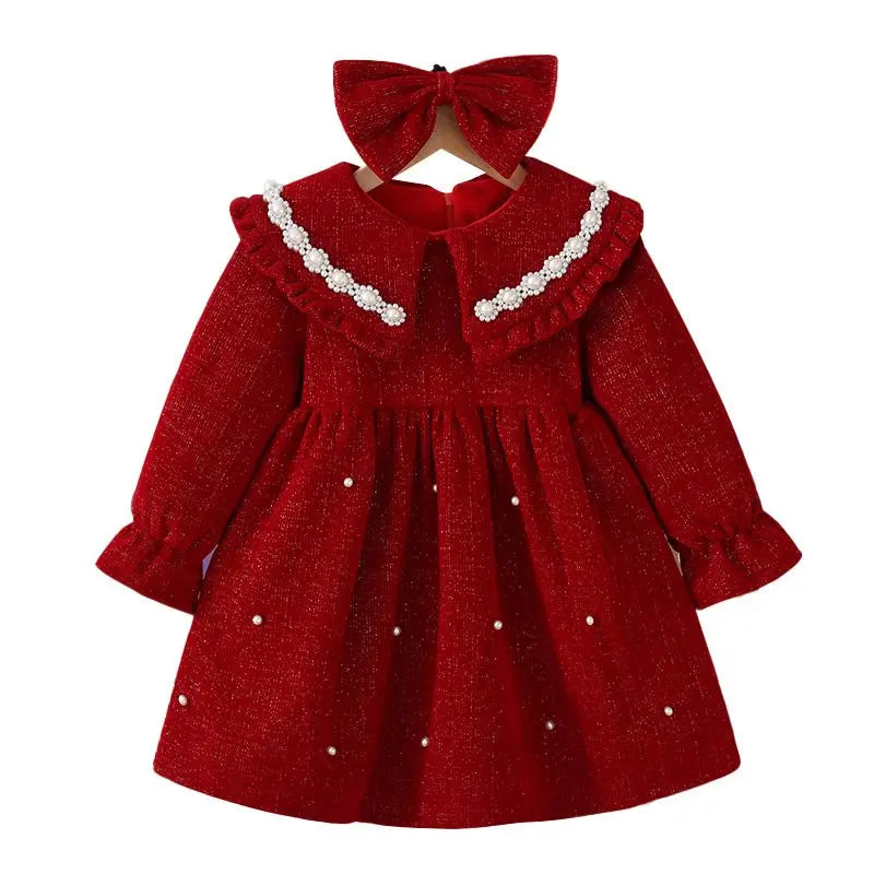 Girls Dress Autumn and Winter New Childrens Princess Baby Winter Velvet Dress Kids Clothes  baby girl dress without bow