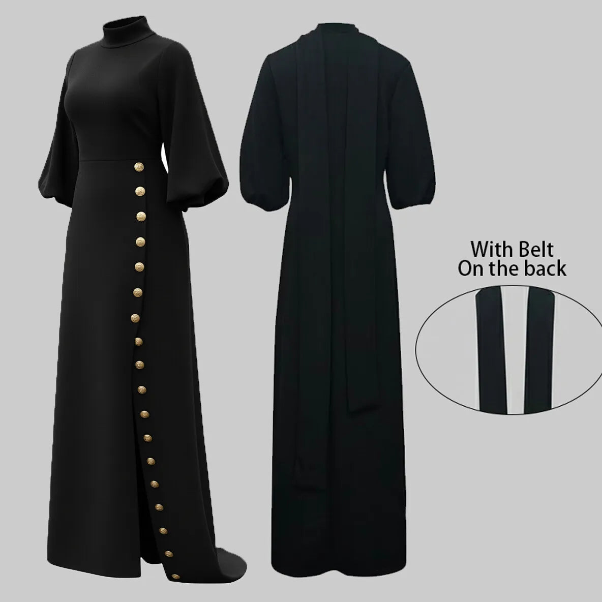 Modigirl Wedding Prom Evening Gown Party Slit Maxi Dresses for Woman 2025 New Lace Up Gold Button Womens Black Autumn Long Dress - SalmanStore 