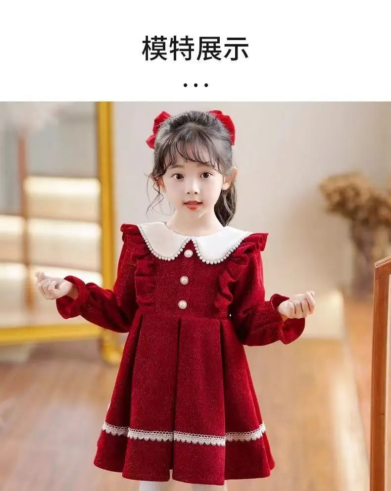 2025 New Winter Dress For Kids 1-8 Years old Birthday Long Sleeve Princess Formal Dresses For Baby Girl 2 3 4 5 6 7 8 Year
