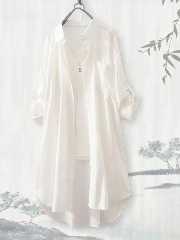 Plus Size Loose Breathable Blouses Midi Shirt Korean Casual Autumn Shirts Women Simple Solid Female Long Sleeved Shirts - SalmanStore 