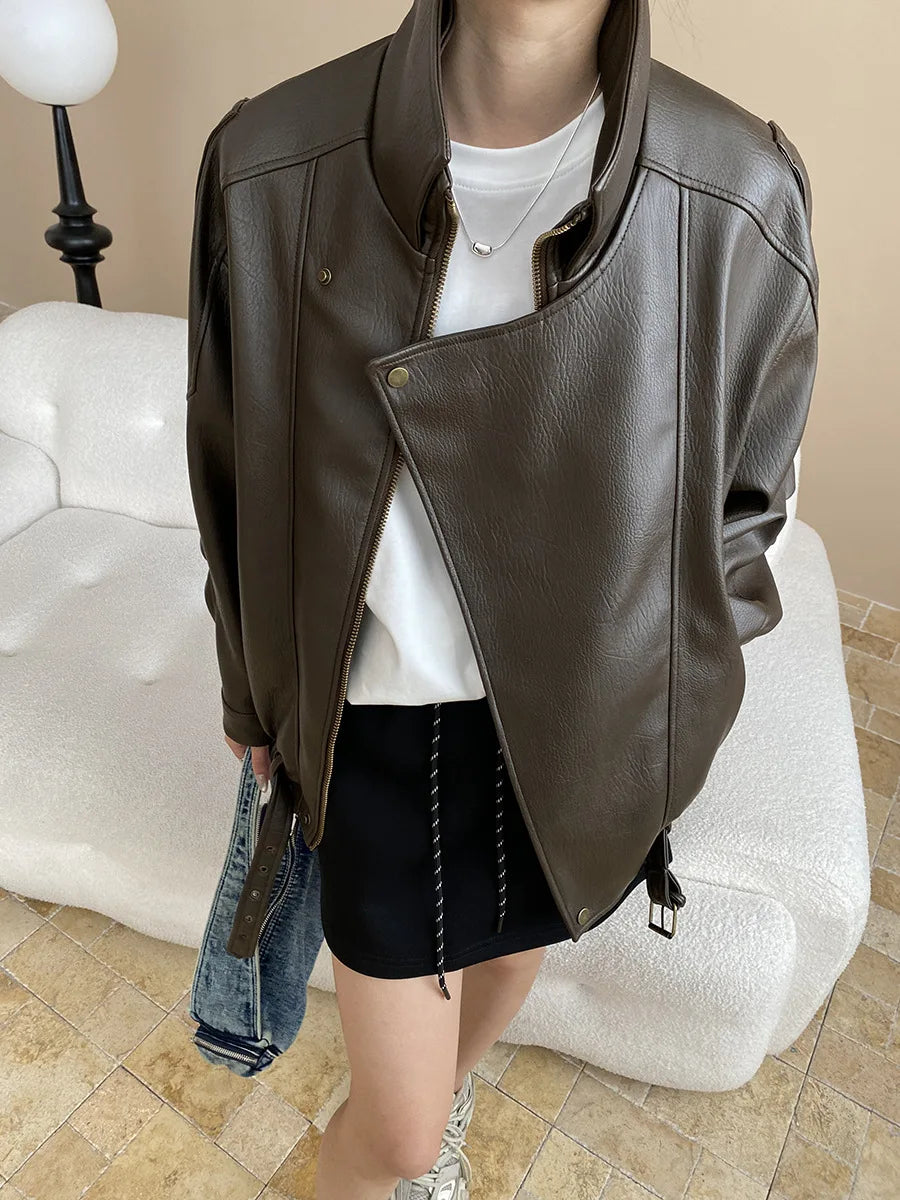 Spring and Autumn Women's Casual Solid Color Collar Long Sleeve Loose Jacket