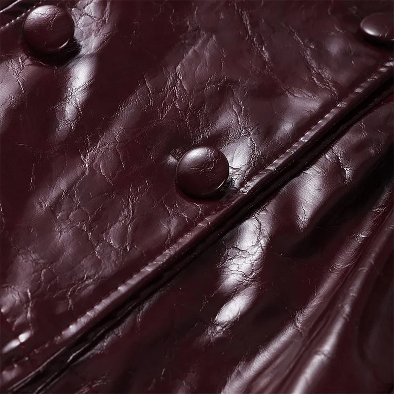 Retro Leather Blazers Short Skirts Suit Women's Stylish Lapel Double-breasted Jackets 2025 New Autumn Winter Ladies Streetwear