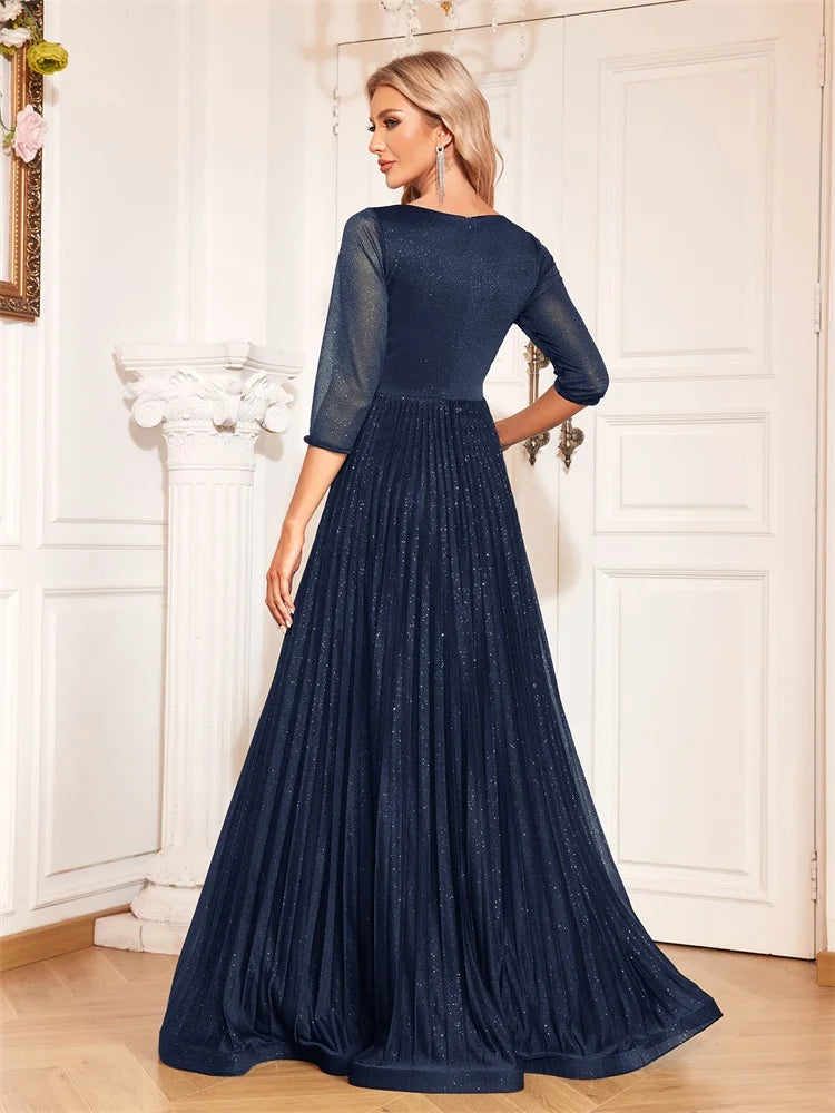 Luxury Long Sleeve Formal Evening Dress elegant V-Neck Floor-Length  Women 2025 Chiffon Prom Cocktail Graduation Gowns - SalmanStore 