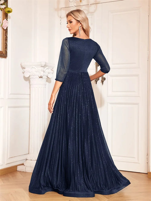Luxury Long Sleeve Formal Evening Dress elegant V-Neck Floor-Length  Women 2025 Chiffon Prom Cocktail Graduation Gowns - SalmanStore 