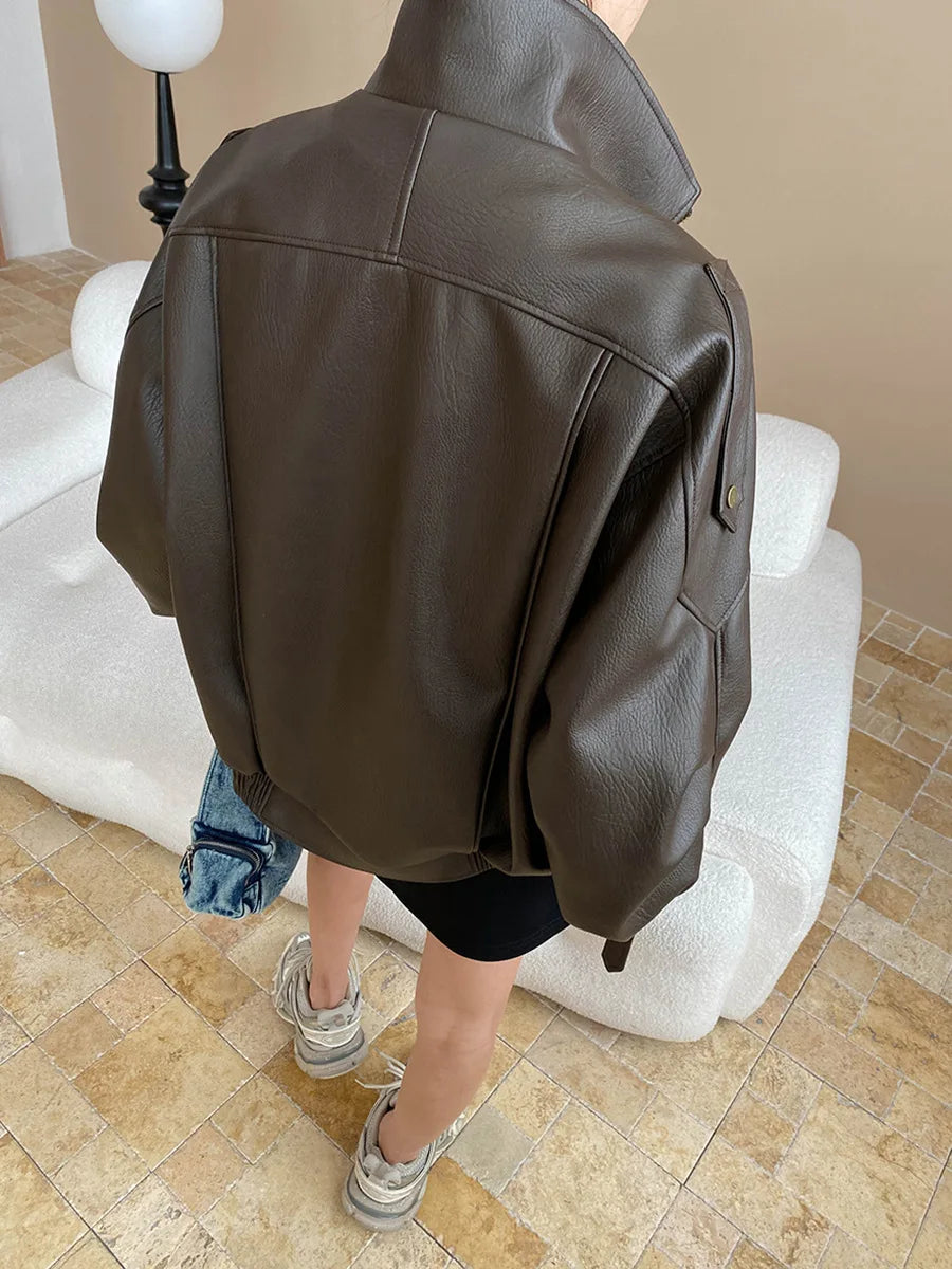 Spring and Autumn Women's Casual Solid Color Collar Long Sleeve Loose Jacket