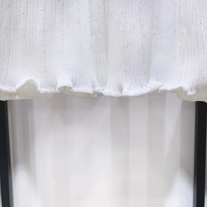 2024 Spring/Summer New Polo Neck Short Sleeve Knitted Dress Y2K Fashion Commuter Elastic Slim Fit Multi Pocket Wrapped Hip Skirt