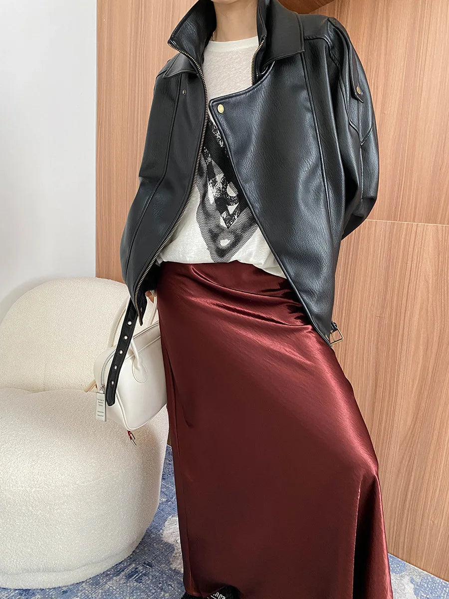 Spring and Autumn Women's Casual Solid Color Collar Long Sleeve Loose Jacket