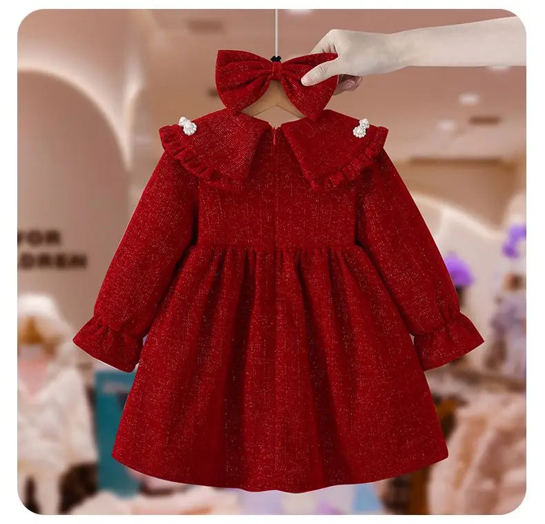 Girls Dress Autumn and Winter New Childrens Princess Baby Winter Velvet Dress Kids Clothes  baby girl dress without bow