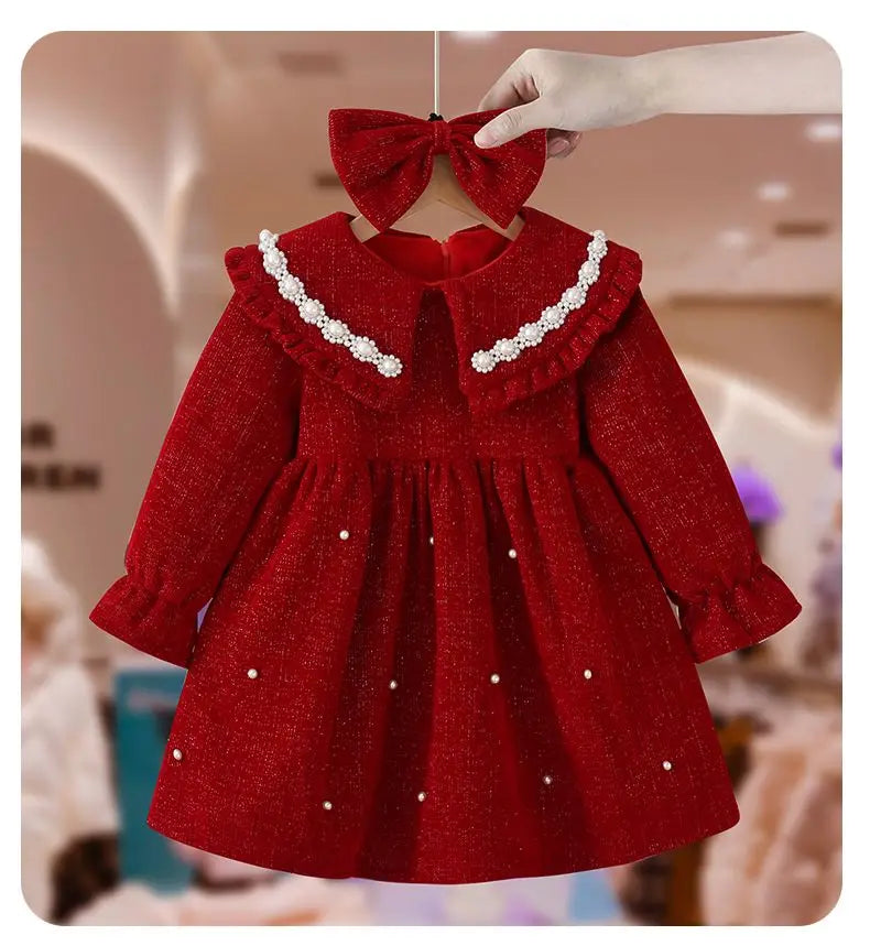 Girls Dress Autumn and Winter New Childrens Princess Baby Winter Velvet Dress Kids Clothes  baby girl dress without bow