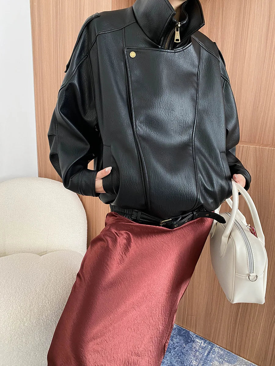 Spring and Autumn Women's Casual Solid Color Collar Long Sleeve Loose Jacket