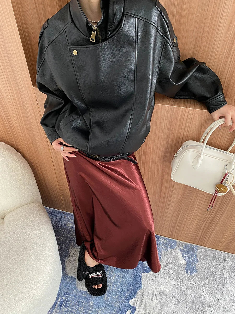 Spring and Autumn Women's Casual Solid Color Collar Long Sleeve Loose Jacket