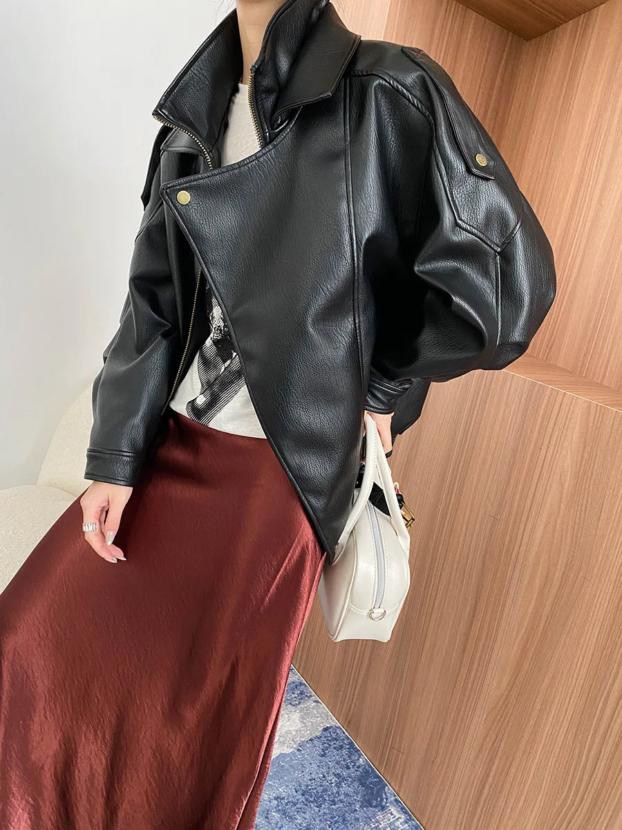 Spring and Autumn Women's Casual Solid Color Collar Long Sleeve Loose Jacket