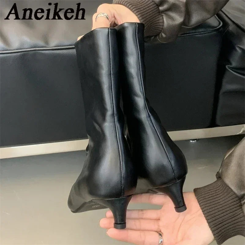 Aneikeh 2026 Autumn Fashion Thin Low Heel Pointed Toe Women Ankle Boots Ladies SHort Modern Shoes Party Pumps Botas Mujer