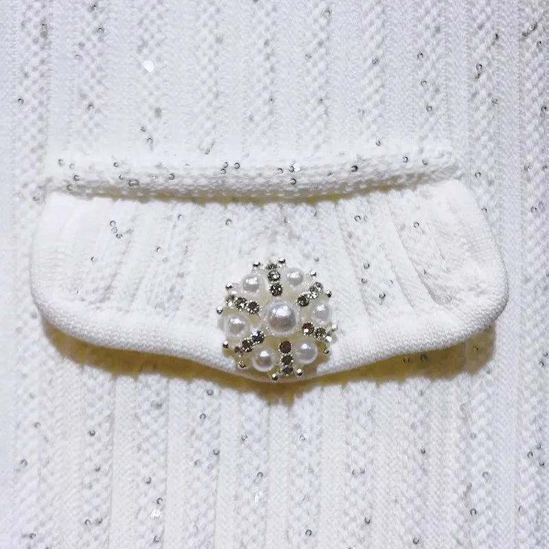 2024 Spring/Summer New Polo Neck Short Sleeve Knitted Dress Y2K Fashion Commuter Elastic Slim Fit Multi Pocket Wrapped Hip Skirt