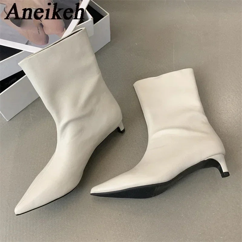 Aneikeh 2026 Autumn Fashion Thin Low Heel Pointed Toe Women Ankle Boots Ladies SHort Modern Shoes Party Pumps Botas Mujer