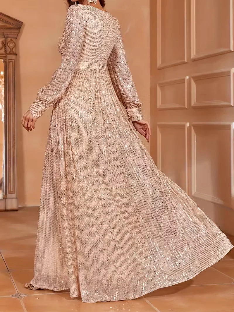 Elegant Long-Sleeve Floor-Length Evening Gown for Women - Perfect for Hosting, Weddings & Parties - SalmanStore 