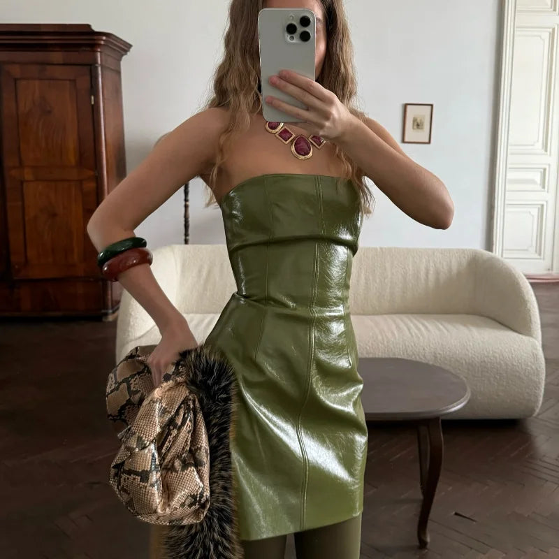 Street Zipper Leather Jackets Skirts Sets Women Loose Stand Collar Full Sleeve Coat Straight Skirt 2025 Autumn Winter Lady Suit