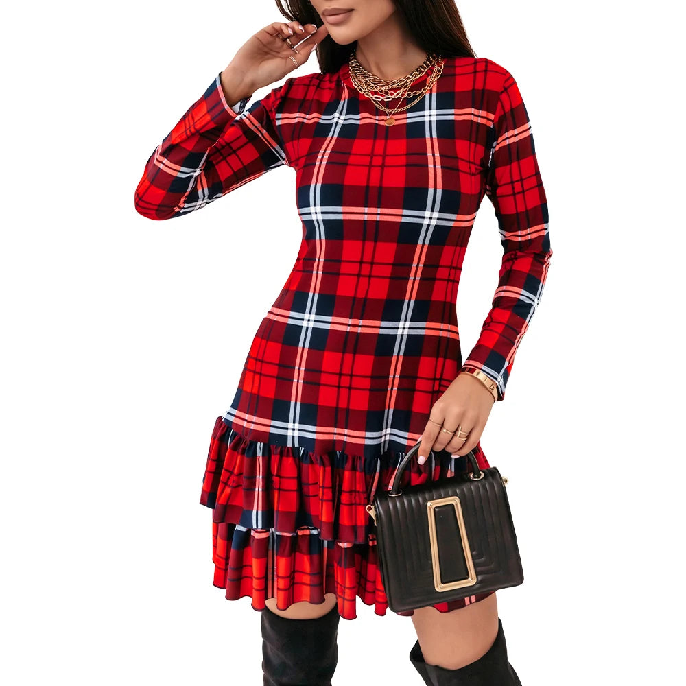 Elegant Christmas Dress for Women Clothing 2024 Winter Long Sleeve Pullover Casual Female Sexy Red Xmas Costumes Bodycon Skirt