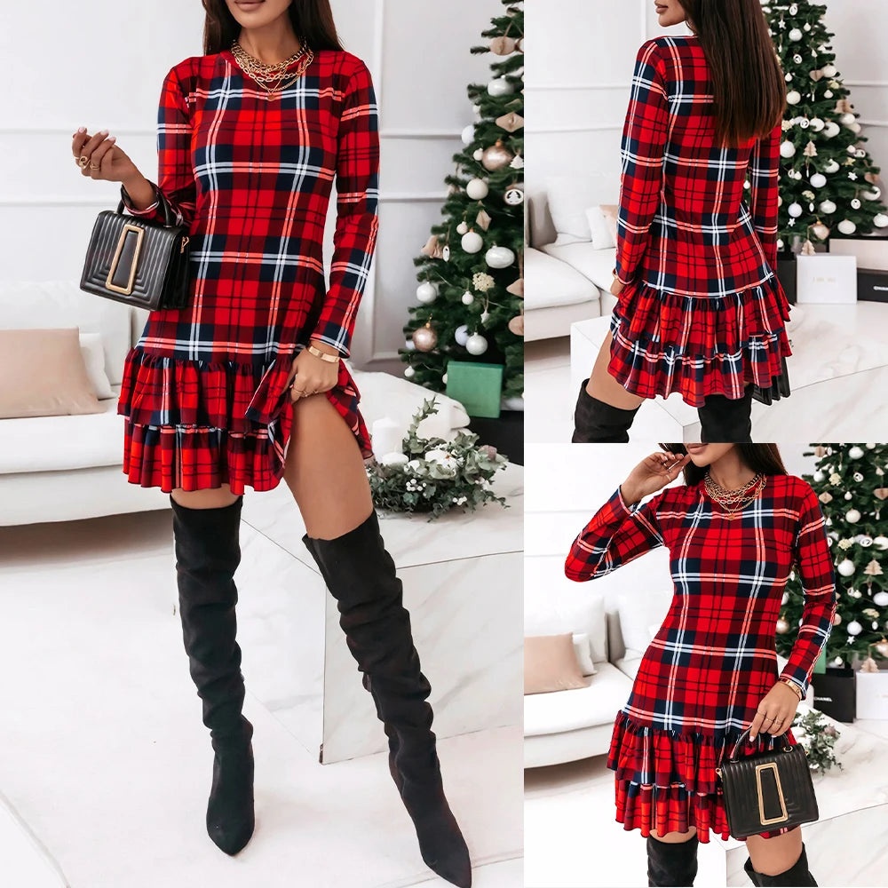 Elegant Christmas Dress for Women Clothing 2024 Winter Long Sleeve Pullover Casual Female Sexy Red Xmas Costumes Bodycon Skirt