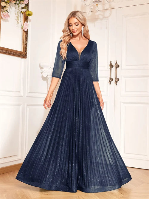 Luxury Long Sleeve Formal Evening Dress elegant V-Neck Floor-Length  Women 2025 Chiffon Prom Cocktail Graduation Gowns - SalmanStore 